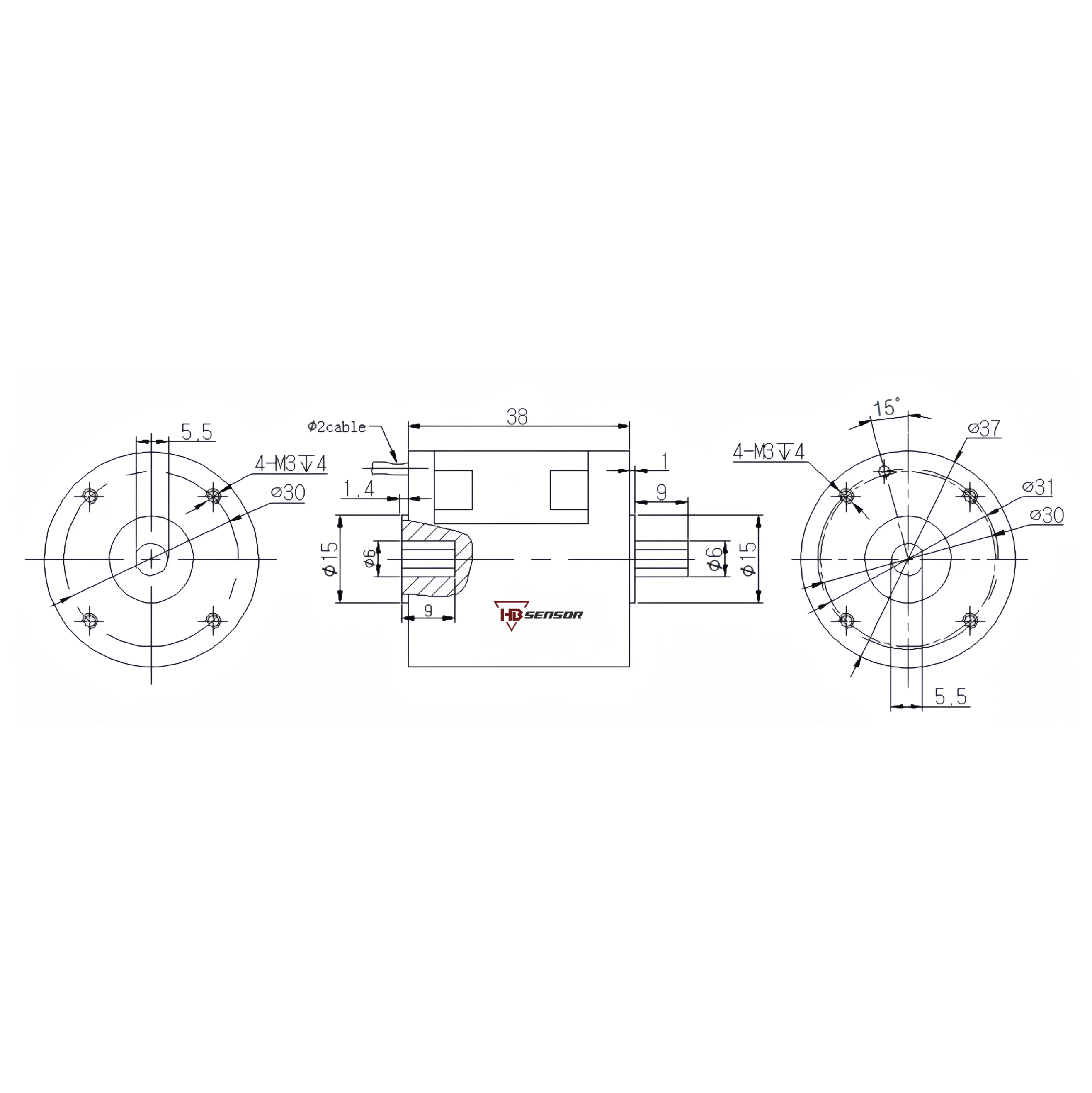 Mini Static Strain Gauge Resistance Torque Sensor SIZE