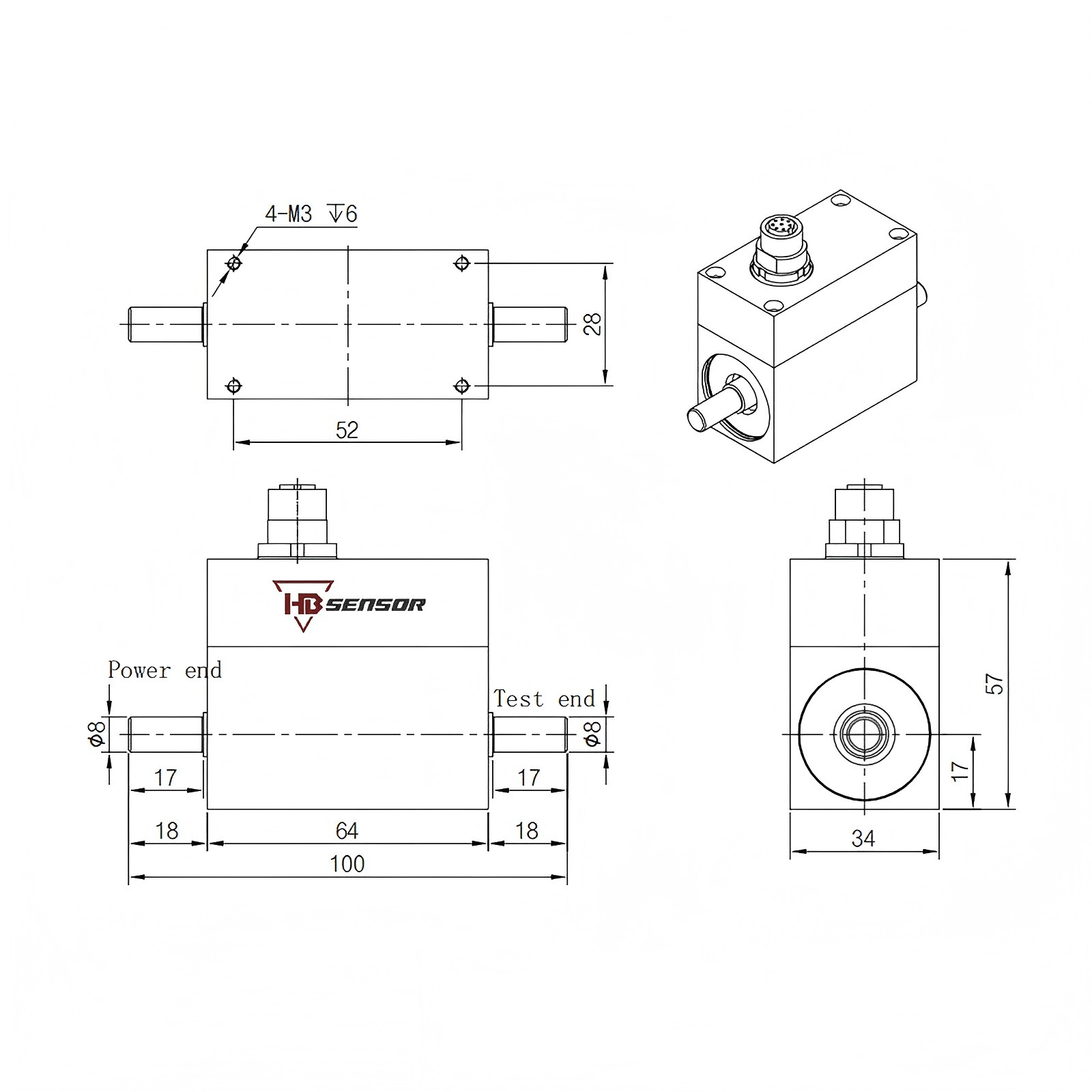 Shaft Rotary Torque Sensor Speed Up to 16000 RPM size