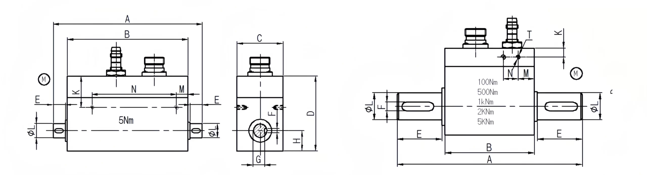 Dynamic Rotary Torque Sensor Speed 1000 RPM size