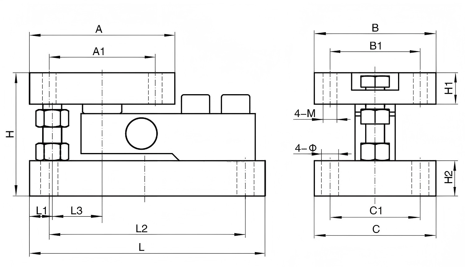 HBTLSF800JH-5M Mounting Kit for Double Ended Shear Beam Type Load Cell Force Sensor SIZE